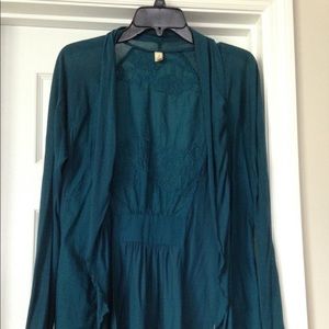 Anthropologie teal embroidered kimono by TINY